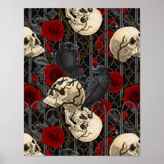 Poster O segredo do Raven. Ilustração gótica escura e san (Frente)