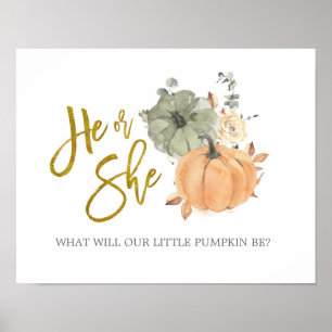 Poster O Sexo Da Pumpkin Branco Floral Revela Ele Ou Ela