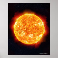 O Sol exibindo explosões solares contra uma estrel