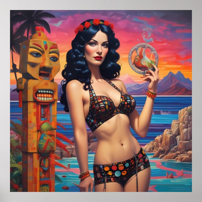 Poster O Sonho de praia do Tiki - Ken Gage Art (Frente)