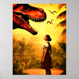 Poster O T-Rex vai pegar a garota na floresta na parede