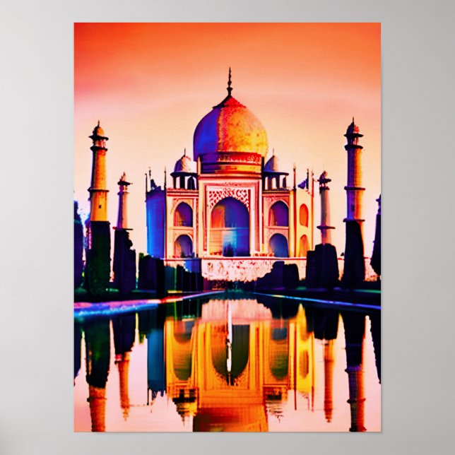 Poster O Taj Mahal contra um céu sunset (Frente)