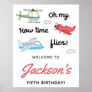 Poster O tempo voa Avião Helicóptero Aniversário Bem-vind