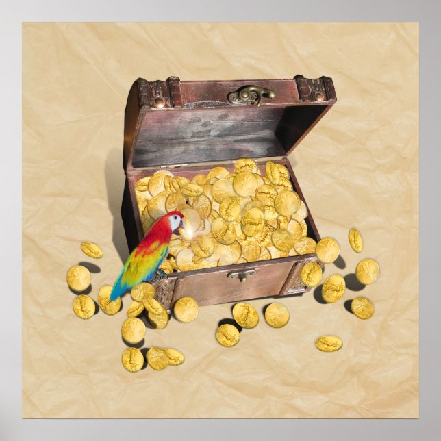 Pôster O tesouro do pirata em papel rugoso (Frente)