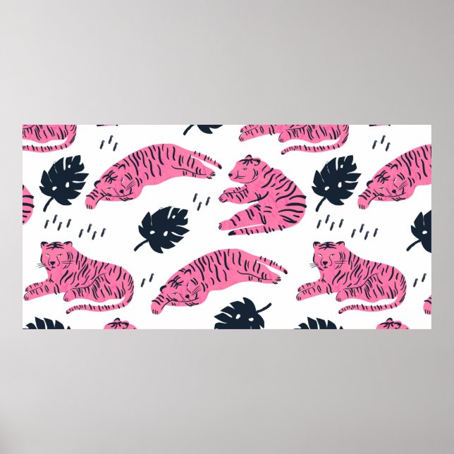 Poster O tigre rosa está em várias posições. Lea tropical (Frente)