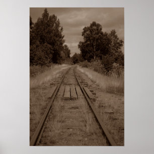 Pôster O trem de estrada de ferro vazio abandonado segue