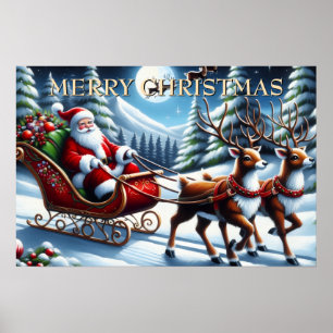 Poster O Trenó do Papai Noel Através da Floresta Nevada n