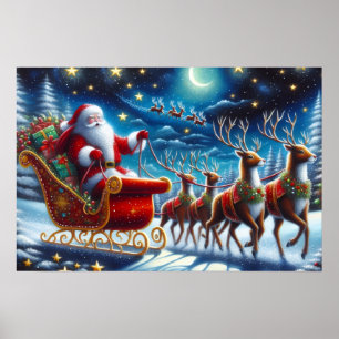 Poster O trenó e os renques de Papai Noel na noite de Nat