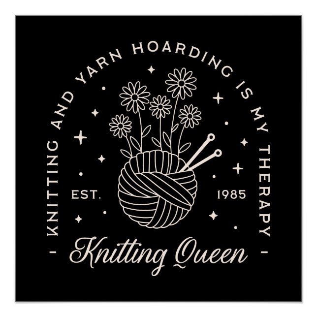 Pôster O tricô é o meu fio de terapia que encobre preto (Frente)