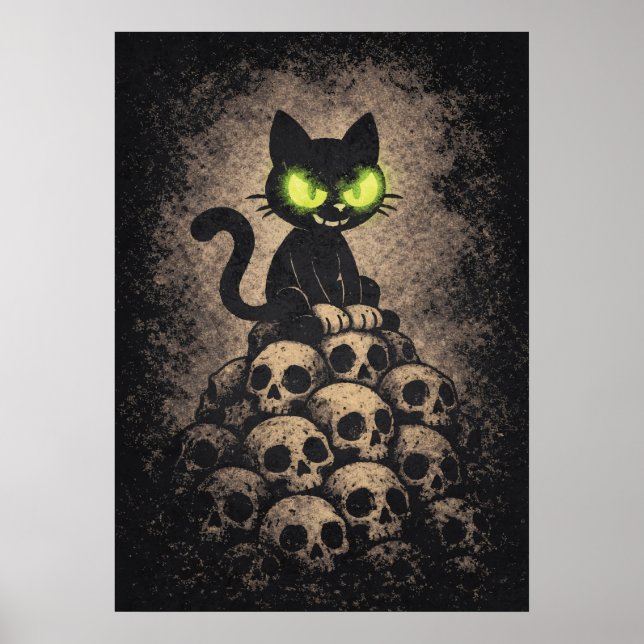 Poster O Último Sibilo - Gato Retro em Caveiras, Cartoon  (Frente)