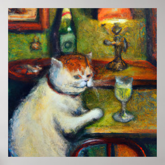 Poster O Último Vidro Da Absinthe, Impressionista Cat Art