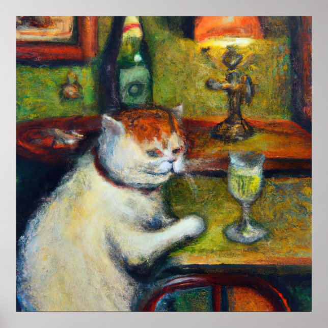 Poster O Último Vidro Da Absinthe, Impressionista Cat Art (Frente)