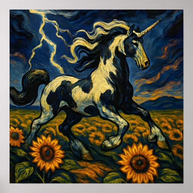 Poster O unicórnio pinto numa tempestade (Frente)