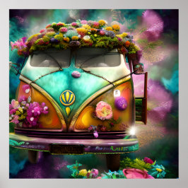 Poster O velho, muito enferrujado, Combi van floresce tem