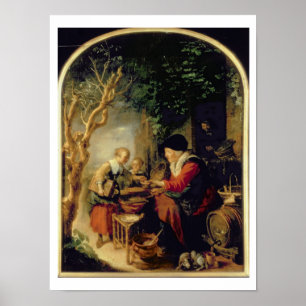 Pôster O vendedor da panqueca, 1650-55 (óleo no painel)