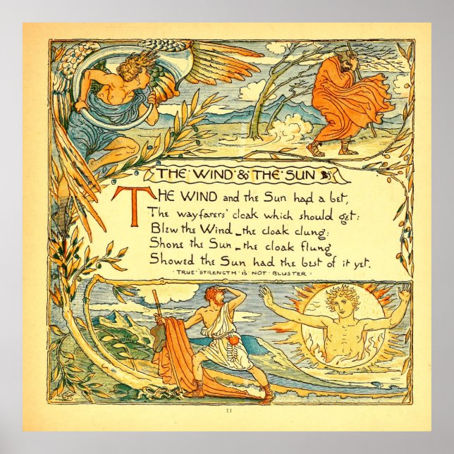 Poster O Vento e o Sol 1887 Walter Crane (Frente)
