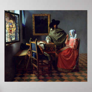 Poster O vidro do vinho por Johannes Vermeer, grande