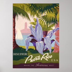 Pôster O vintage descobre Puerto Rico EUA