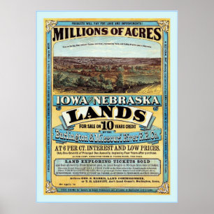 Pôster O vintage do ~ de Iowa e de Nebraska aterra a