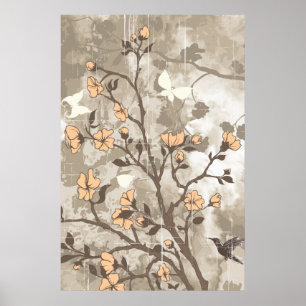 Pôster O vintage floresce o pêssego, costume floral do