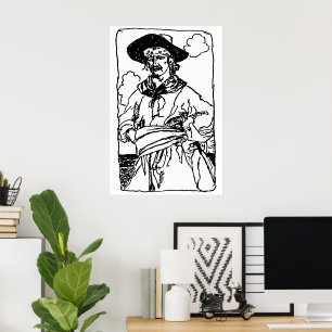Pôster O vintage pirateia o esboço de um capitão por