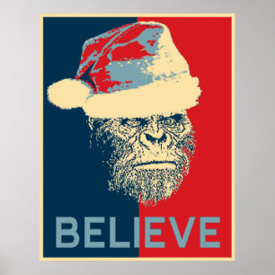 Pôster O vintage Sasquatch/papai noel de Bigfoot