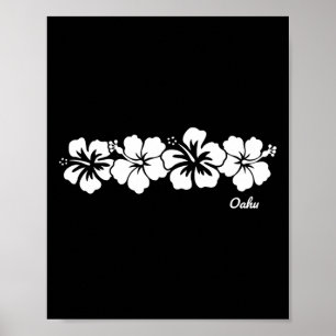 Poster Oahu Havaí Lembrança Flor de Hibisco Férias Havaia