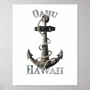 Poster Oahu Hawaii Vacina Anchor Náutico À Vela