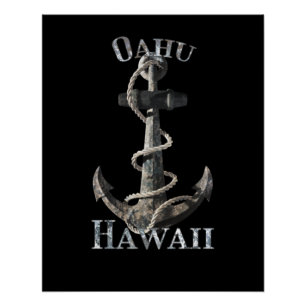 Pôster Oahu Hawaii Vacina Anchor Náutico À Vela