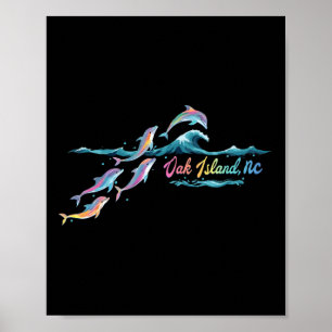 Poster Oak Island Nc Golfinho Colorido Amante Férias na P