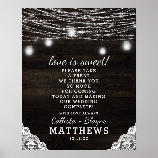 Poster Oak Ridge Rustic Love é Sweat Treat Wedding Sign (Frente)