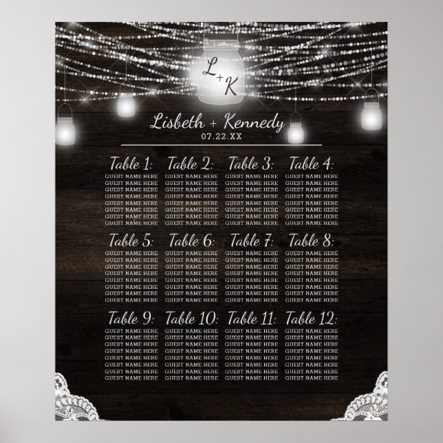 Poster Oak Ridge Rustic Wood Wedding Table Seating Chart (Frente)