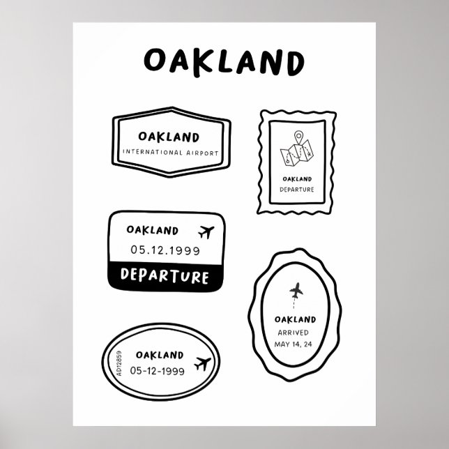 Poster Oakland - Coleção de Carimbos de Viagem | Minimali (Frente)