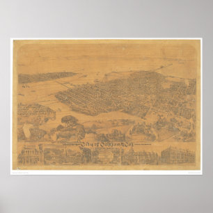 Pôster Oakland, mapa panorâmico 1881 do CA (1231A)