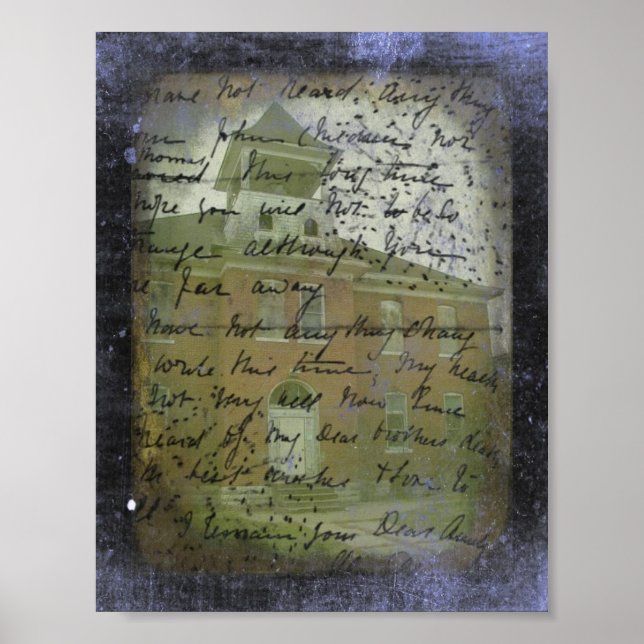 Pôster Oakville, Iowa School Grunge Art (Frente)