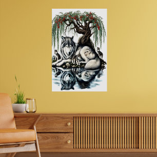 Poster Oásis da Família Serene Wolf em Natureza Idílica