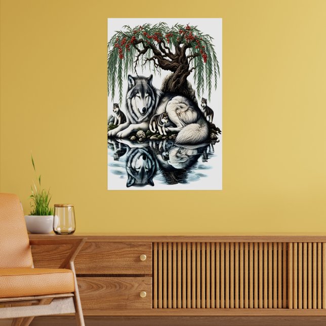 Poster Oásis da Família Serene Wolf em Natureza Idílica (Sala de Estar 2)