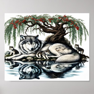 Poster Oásis da Família Serene Wolf em Natureza Idílica10