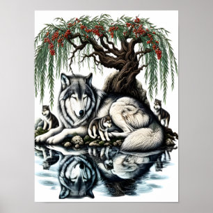 Poster Oásis da Família Serene Wolf em Natureza Idílica12