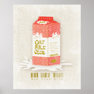 Poster Oat Milk Club Vegan Organic Carton Moo Free Café