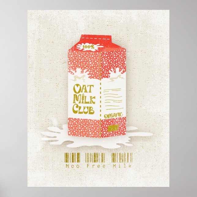 Poster Oat Milk Club Vegan Organic Carton Moo Free Café (Frente)