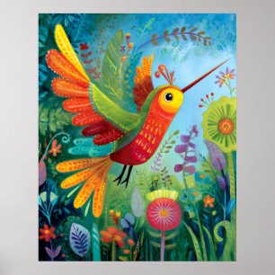 Poster Obra de arte colorida de beija-flor