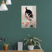 Obra de arte Tigre e Taca de Peixes Dourados,
