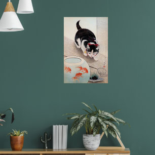 Poster Obra de arte Tigre e Taca de Peixes Dourados,