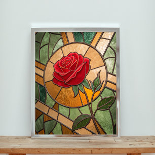 Poster Obra-Prima de Vidro Colorido Rosa Carmesim Encanta