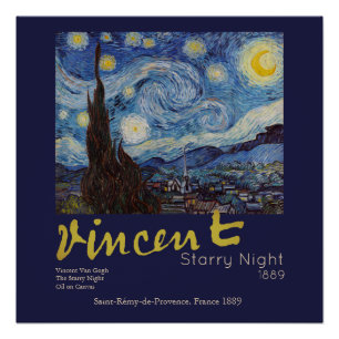 Pôster Obra-prima Vintage Azul Noite Estrelada de Van Gog