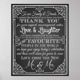 Pôster Obrigado a placa de casamento Black & White