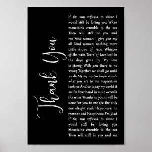 Poster Obrigado A Você, Black Script Song Lyric Wall Art 