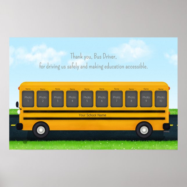 Poster Obrigado Bus Driver 10 Photo Custom School Bus (Frente)