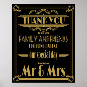 Pôster Obrigado de Art Deco Você mesa sinais de casamento